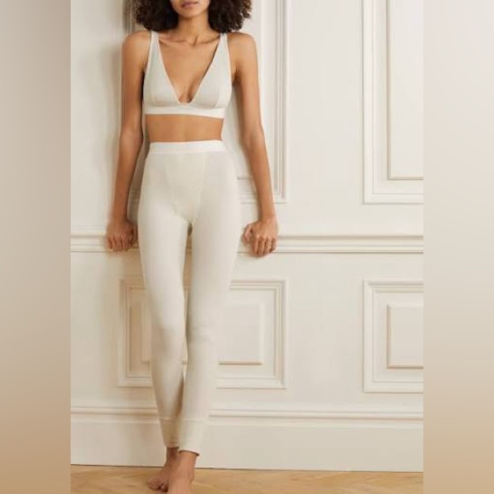 SKIMS Plunge Cotton Rib Bralette in Bone Size XS